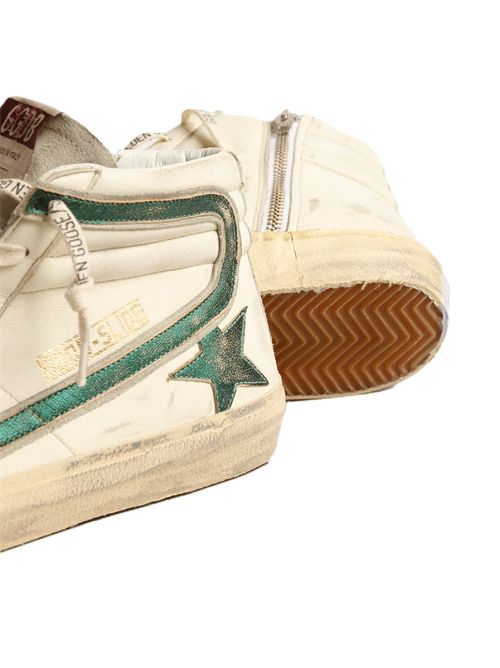 Golden Goose Slide in nappa beige con stella e virgola in pelle laminata verde Golden Goose | GMF00115F00400281997